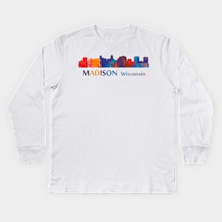 Madison Wisconsin Skyline Art Kids Long Sleeve T-Shirt